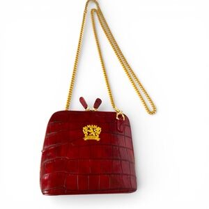 Pratesi Volterra King Crossbody Croco Embossed Leather Gold Chain Cherry Red